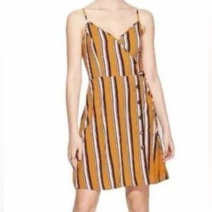 NWT Xhilaration Mustard Striped Spaghetti Strap Side Button Dress SMALL